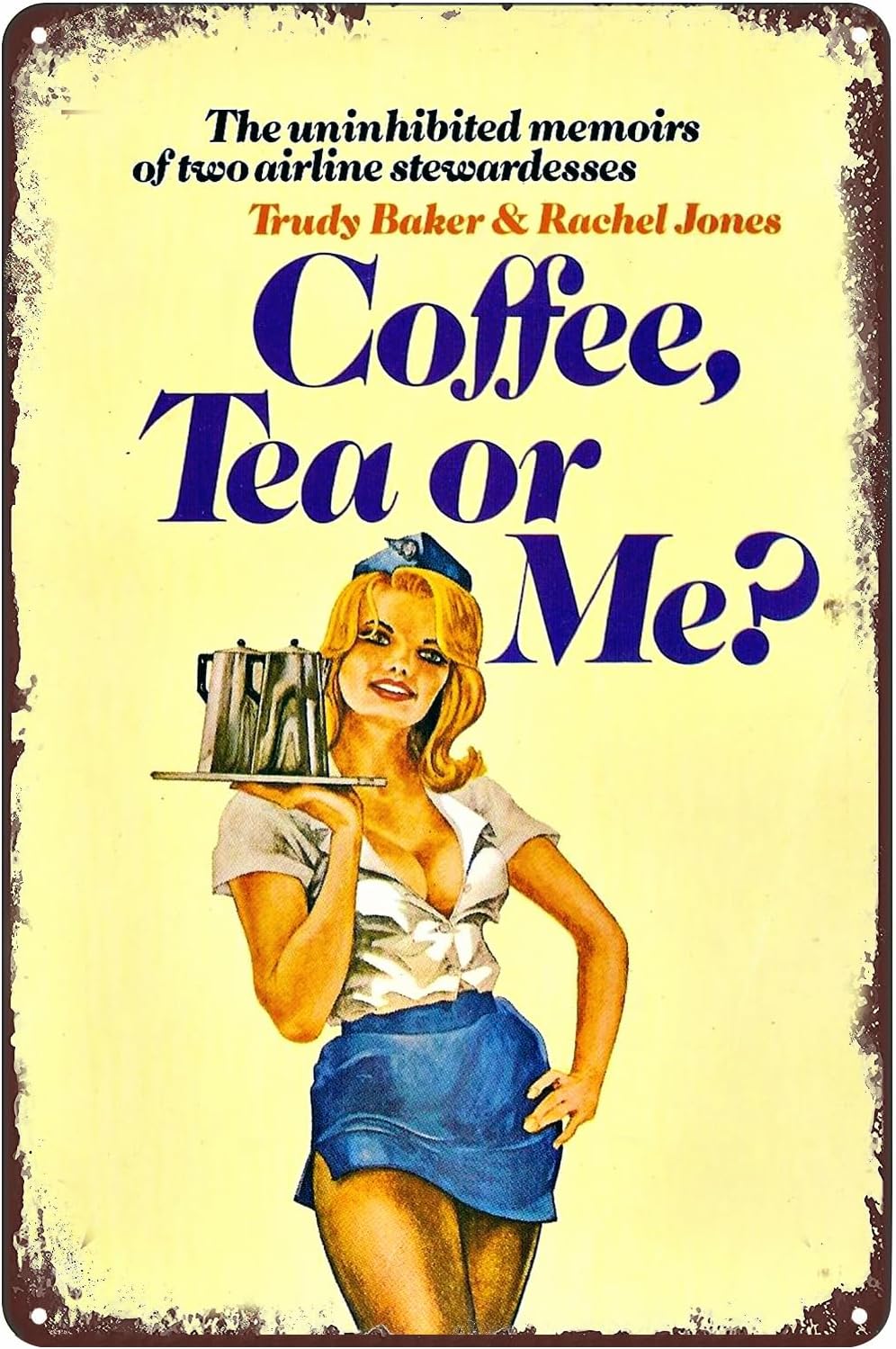 Coffee Tea Me - لافتة معدنية بتصميم فتاة مثيرة ونادلة،