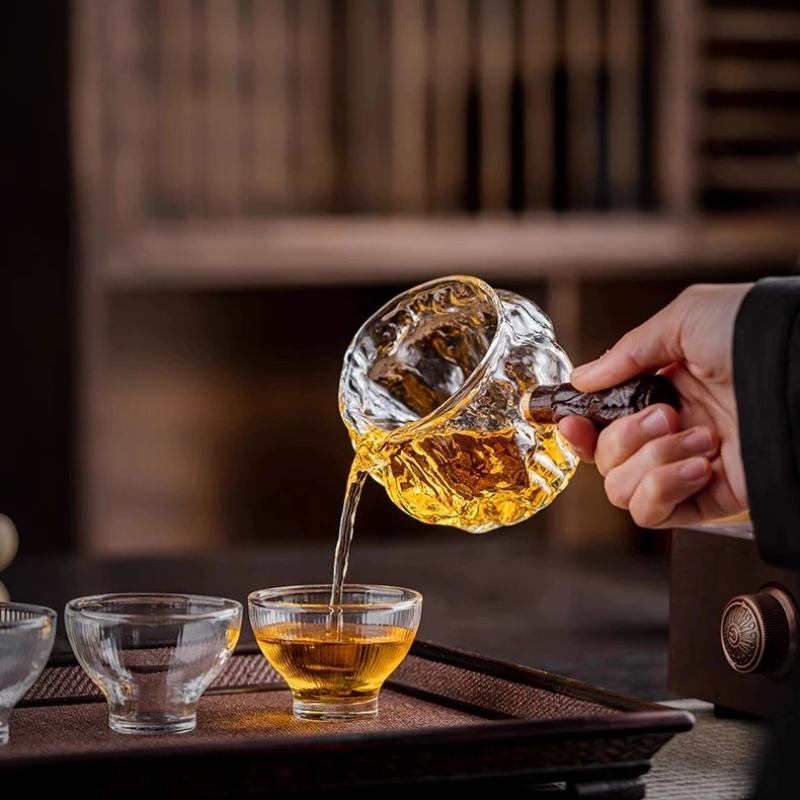 Coffee Tea Decanter - إبريق تقديم الشاي الزجاجي، مقبض خشبي،