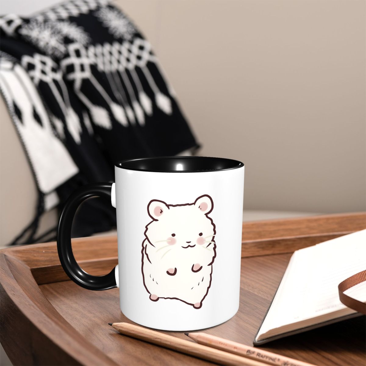 Coffee Tea Drawing - كوب سيراميك بتصميم هامستر لطيف ومضحك،