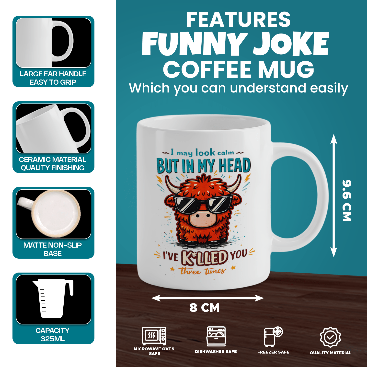 كوب قهوة بتصميم مضحك لبقرة هاي - مراجعة Coffee And Tea Quotes Funny وسعره