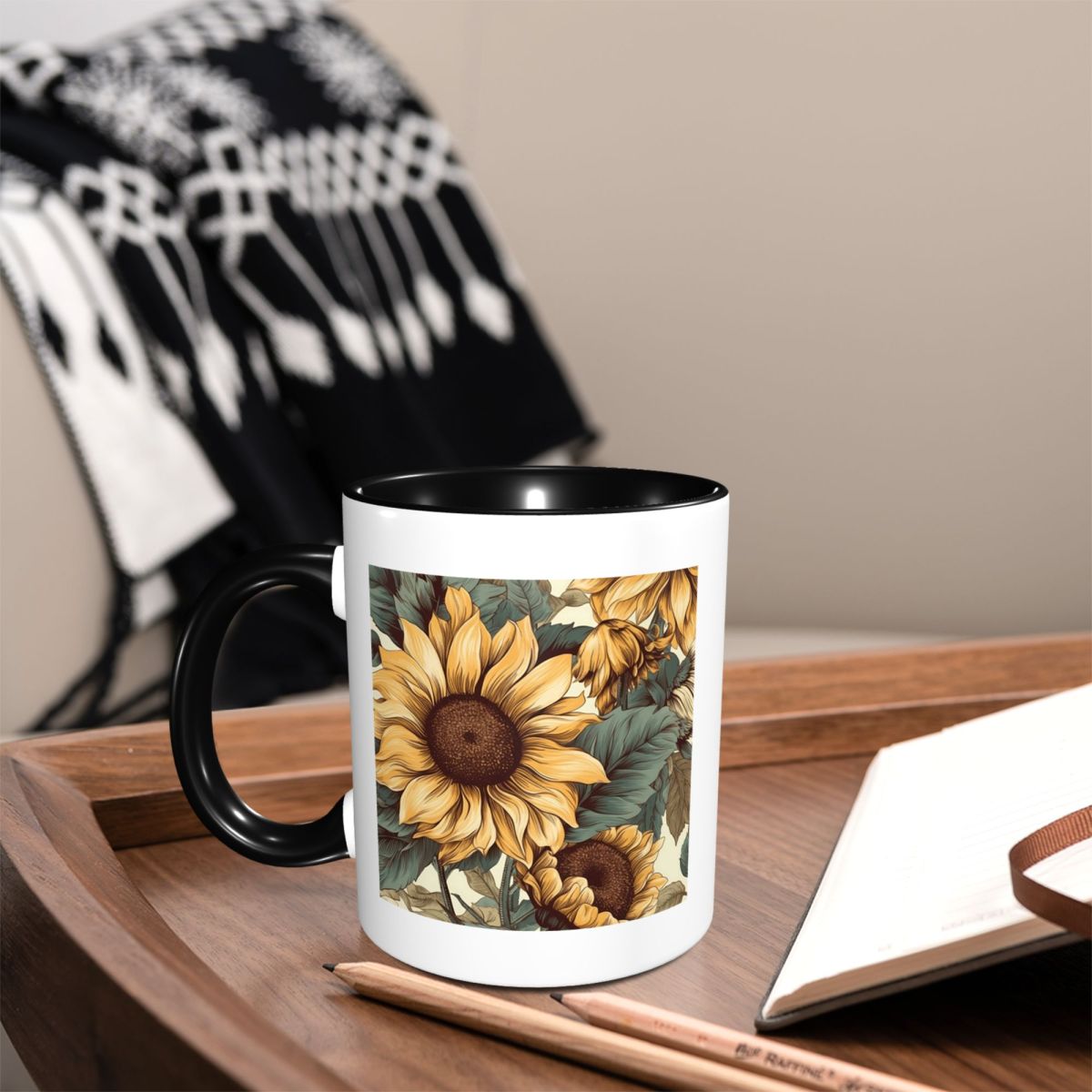 كوب سيراميك بتصميم عباد الشمس  - مراجعة Coffee Tea Drawing وسعره
